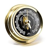Fischer 1508B-45.6 – maritimes Innenbarometer – 125 mm Druckmesser, Ziffernblatt schwarz, Messing-Gehäuse Made in Germany