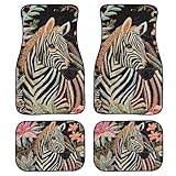 Finagallathe Zebra-Teppich, Auto-Fußmatten, Automobil-Bodenteppich für Autos, Allwetter, passend für die 1. und 2. Reihe, 4 Stück, rutschfeste Pads für Auto, SUV, Limousine