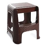 Tritthocker Hocker mit Trittleiter Sitzhocker Tisch Stuhl Höhe 48cm Rattan Optik Braun Stufenhocker bis 160kg