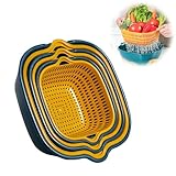 6 Stück Multifunktion Küchensieb Set, Nudelsieb, 2-in-1 Seiher, Küche Sieb, für Obst Gemüse Reis Sieb (Blau und Gelb)