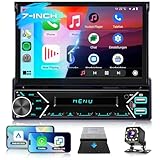 VECHTEL Autoradio 1 Din Carplay Android Auto Wireless mit 7 Zoll Motorisch einziehbarer Bildschirm,Radio mit Bluetooth 5.1 GPS Navi,Mirror link FM 2USB/AUX/Typ-C Mit Rückfahrkamera,Lenkradsteuerung