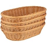 HEIYUET 4 Stück Brotkorb Geflochten Oval, 30 x 20 x 7 cm Weidenkorb Brötchenkorb Ovaler Aufbewahrungskorb, Rattan Korb Ovale Mehrzweckkorb für Obst, Brot, Gemüse