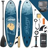 ALLPICK Premium SUP Board Set, Stand Up Paddling Board Aufblasbar, Mit Universal Kamerahalterung, Komplettes Zubehör, Verstellbares Paddel, Anfänger und Fortgeschrittene, 180kg (Geheimnisvoll - Blau)