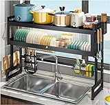 3-stufiger Geschirr-trockenständer-organizer, Aufbewahrungsregal über Der Spüle, Abtropfgestell Mit Staubdichter Abdeckung, Küchen-organizer-ständer Aus Stahl, Aufbewahr(Size:65*80*30cm,Color:Schwarz)