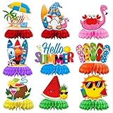Sommer Party Deko Tischdeko, 3D Sommer Bienenwaben Tischaufsätze, Hawaii Tischdekoration Bienenwaben, Waben-Mittelstück für Sommerparty für Strand Party Sommer Urlaub Geburtstag (9 Stück)