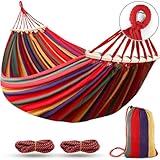 MOSFiATA Hängematte Outdoor Camping Hängematte mit gebogener Holzstange, Befestigungsgurte und Tragetasch für Indoor, Balkon, Terrasse, Garten, Rucksackreisen