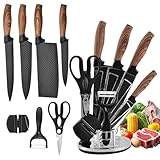 Aleevii 8-teiliges Messerset, Küchenmesser Set mit Messerblock Schleifstein Küchenschere und Skinner – Edelstahlmesser, Messer Set für Schneiden Schneiden Würfeln Hacken (Brauner Griff)