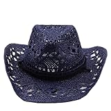 Damen Herren Western Cowboyhut Formbarer Strohhut Ausgehöhlter Sonnenhut Sonnenhut Nackenschutz Junge 57