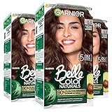 Garnier Belle Color Naturals Permanente Haarfarbe, Farbe 5.0, natürliches Hellbraun, ohne Ammoniak, vegane Formel, Färbecreme und pflegende Behandlung für bis zu 8 Wochen – 3 Packungen