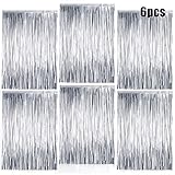 O-Kinee Vorhänge Lametta Vorhang Silber,6 Stücke Glitzervorhang Party Deko,Tinsel Fransenvorhang,Fintergrund Vorhang für Geburtstag Hochzeit Bühnendekor Hollywood Deko(1m x 2m)