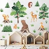 Baby Wandaufkleber für Kinderzimmer Dschungeltiere Wandaufkleber Wald Baum Tier Wandaufkleber Abnehmbare Bär Fuchs Wanddekoration Safari Wandaufkleber Kinder Baby Mädchen Jungen Zimmer Wohnzimmer