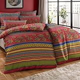Dreamzie Bohemian Bettwäsche 135x200 cm 4 Teilig Rot Blau Boho Indischen Mandala Böhmisch Wendebettwäsche Set Bunt Vintage Bettbezüge mit Reißverschluss und Kissenbezug 80x80cm