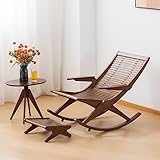 Etrhdfyts Liegestuhl Schaukelstuhl Bambus Sonnenliege Klappbar Gartenliege Relaxliege mit Armlehne Saunaliege Deckchair Balkon Liege Sonnenstuhl 150kg-Belastbar Für Garten Balkon Wohnzimmer