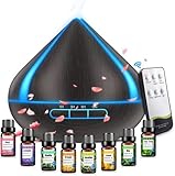 500 ML Diffuser Für Ätherische Öle Mit 8 Ölen, Aromatherapie Diffuser Mit Fernbedienung, 4 Timer, Automatische Wasserlose Abschaltung Für Großer Raum Schwarz