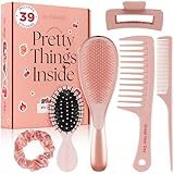 Lily England Luxus-Haarpflege-Set für Teenager - 6-teiliges Set mit Entwirrungsbürste, Premium Haar-Accessoires & Sticker - Geschenk für Mädchen im trendigen Rosa-Design