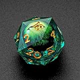 FateStone Dragon Eye Würfel-Set – Harz-Flüssigkern D20, D12, D10, D8, D6, D4, polyedrisch, scharfe Kanten, Würfel für Rollenspiele, mit Geschenkbox (Grüngold)