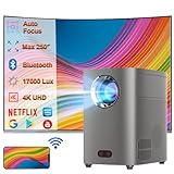 Mini Beamer 4K, 16000 Lux BT5.0 mit 11.0 Android Automatische Trapezkorrektur, 250-Zoll-Display für Phone/PC/Lap/PS5/Xbox/Stick, 4K Heimkino, hdmi