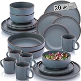 SÄNGER Bombay Graphit | Kombiservice 20 teilig, Steingut Geschirr 4 Personen, 4x Speiseteller 4x Dessertteller 4x Schalen 4x Pastateller 4x Kaffeebecher, Teller Set modern | VALUE COLLECTION