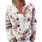 Strickjacke aus Wolle für Damen, Oversize, mit Knöpfen, warm und bunt, Ethno-Jacquard, kuschelige Jacke, dicke und warme Jacke, Wolljacken, dicker Strickpullover Y2k, für Urlaub, 03 # Pink, Medium