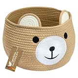 HMF Aufbewahrungskorb mit versteckten Griffen, Korb für Kinderzimmer aus Baumwolle | Bär | 30 x 24 cm | Honig