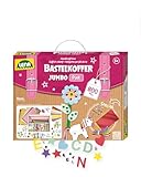 Lena Jumbo Bastelkoffer mit 800 Teilen, Bastelset bestehend aus Papier, Moosgummi, Pfeifenreiniger, Strasssteine, Wackelaugen, Pompons und Knöpfe, Pastellfarben mit Pink-Tönen, ab 5 Jahren