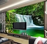 Fototapete 3D Tapete Grüner Wald Wasserfall Stein Tapeten Vliestapete Wandbilder Wanddeko Wandtapete -songqians-09175-330cmx245cm