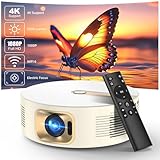 Bettdow 4K Unterstützt Beamer, Full HD 1080P 9000 Lumen Elektrischer Fokus Automatische Trapezkorrektur, Video Beamer mit WiFi6 & Bluetooth 5.0, Geschlossener Projektor Heimkino (Beige)