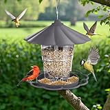 LEKEFETO Vogelfutterhaus zum Aufhängen, 820ML Einziehbar Vogelfutterspender, Vogelfutterstation Vogelhaus, Wetterfest Vögel Futterspender Aufhängen, für Meisen Spatzen Wildvögel - Grau