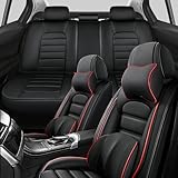 CVQAZ Autositzbezüge für Toyota Land Cruiser 2000–2024, strapazierfähiger Leder-Sitzbezug, wasserdicht, rutschfest, für jedes Wetter, Autositzschoner (5 Sitze, Schwarz und Rot, Deluxe)