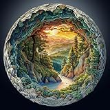 Puzzle 1000 Teile Erwachsene, Klassische Jigsaw Puzzles Runden, Vision 3D Höhlenwald 67.5 x 67.5cm Jigsaw, Blaue Papierkarte Einzigartige 1000 Puzzle für Familie Freunde