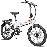 ROCKSHARK 20 Zoll Elektrofahrrad Klappbares Ebike, Elektro-Faltrad mit Shimano 7-Gang-Schaltung, Leichtes Aluminium-Faltrad mit Licht für Damen und Herren