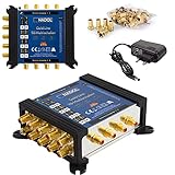 [ Test 2X SEHR GUT*] Anadol Gold Line Multischalter 9/8 für Satelit - Multiswitch für 2 Satelliten und 8 Ausgänge/Receiver - Sat-Verteiler mit Netzteil - Multischalter mit 17 vergoldeten F-Stecker