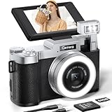 Digitalkamera, 64MP 4K Kameras für Fotografie und Vlogging mit Beauty Ringlicht, 64GB SD Karte, 18X Zoom Autofoucs, 180° Flip Screen Kompakte Tragbare Youtube Kamera für Anfänger Erwachsene Teenager