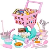 Play Circle Einkaufswagen für Kinder 50 Teile mit Spielzeug Lebensmittel und Küchenzubehör – Kinderküche, Spielküche, Kaufladen Zubehör ab 3 Jahre