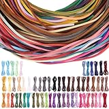 60 Stück 60 m 60 Farben Lederbänder 1 m pro Farbe Lederband Ketten Flache Lederschnur Vintage Leder Schnur für DIY Schmuck Armband Halskette Basteln Handwerk