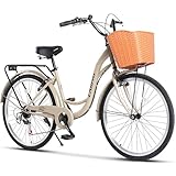CARPAT SPORT Cityrad 26 Zoll City Fahrrad mit Korb Damen 7 Gang, Citybike Damenfahrrad mit V-Bremsen