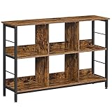 VASAGLE Regal mit 2 Ebenen, Bücherregal, Standregal mit 6 Fächern, für Wohnzimmer, Schlafzimmer, Arbeitszimmer, Küche, 33 x 120 x 80 cm, vintagebraun-schwarz LLS104B01