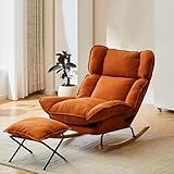 Schaukelstuhl Schaukelsessel Schaukelstühle Stillstuhl Schwingsessel Stillsessel Babyzimmer Lehnstühle Relaxsessel Liegen Verstellbarer Rückenlehne für Wohnzimmer Büro (mit Fußstütze, Orange)