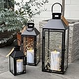 3er Set Gartenlaterne Windlicht Laterne Laternen Metalllaterne Set Dekoration Außen Metall Schwarz H23/39/49cm
