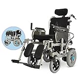 MIJIE Elektrischer Rollstuhl, tragbar, zusammenklappbar, mit Verstellbarer Pedalhalterung, hohe Rückenlehne, Kopfstütze, Elektrorollstuhl, 12 Ah