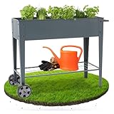 Arebos Hochbeet mit Rädern und Ablage 108 x 51 x 80 cm | Frühbeet Kräuterbeet Blumenkasten Garten Terassen Gemüsebeet Gartenbeet Blumenkübel für Balkon | ideal für den Anbau von Gemüse Obst Kräutern