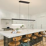 Moderne LED Esstisch Pendelleuchte, 3000K/4000K/6000K 10%–100% Farbtemperatur Linear Lampe Hängend, Dimmbar mit Fernbedienung Hängelampe für Küche, Wohnzimmer, Esszimmer, Schlafzimmer- Schwarz 120CM