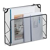 Relaxdays Zeitschriftenhalter Wand, Zeitungsablage hängend, Wandkorb, HBT 28x35,5x10 cm, Magazinhalter, Metall, schwarz