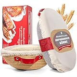 Gärkörbchen- Sauerteig Brot Gärkorb Set – 23 cm Rund & 26 cm Oval mit Bezug & Deckel | Natursauerteig Gärkorb Starter-Set, Backzubehör, Handwerker-Backgeschenk für Frauen, Ehefrau, Mutter & Bäcker