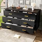 Kommode mit 6 Schubladen Sideboard goldene Beine Anrichte für Schlafzimmer Wohnzimmer Esszimmer Küchen Kabinett Stauschrank Buffet Schwarz