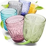 Norqvist Trinkgläser Set bunt - Gläser Set - Wassergläser farbig, Saftgläser - 6er Set 250 ml - Spülmaschinengeeignet - Modernes Design mit Mustern