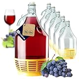 KADAX Weinballon 5L, Glasballon für Wein 6 stück, Weinfass aus glas, Gärballon, Fass für Wein aus Glas, Bügelflasche mit Korb, Gärbehälter für Wein, Glasgärballon Set