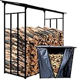 WIELS® Kaminholzregal außen 185x70x185cm, Brennholzregal außen XXL, Metall Kaminholzregal, Garten Kaminholzunterstand 3,3 SRM / 2,3m³ Kaminholzlager, Holzlager (Mit Wetterschutz, 185x70x185cm)