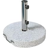 Outsunny Sonnenschirmständer aus Granit 25,5kg Schirmständer mit Rolle, Griff, Rund Schirmhalter, Schirmgewicht, Ständer für Sonnenschirm 32/38/48mm Rohrdurchmesser, für Balkon, Terasse, Garten, Grau