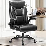 HeroSet Bürostuhl, ergonomischer großer und hoher Computer-Schreibtischstuhl, Chefsessel, atmungsaktiver Lederstuhl mit verstellbarer hoher Rückenlehne, hochklappbarer Armlehnen, Lendenwirbelstütze
